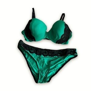 Blush Emerald Green & Black Lingerie Set